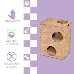 Modern Classic 2-Tier Handwoven Hyacinth Rectangular 5-Hole Cat Condo