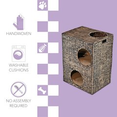 Modern Classic 2-Tier Handwoven Hyacinth Rectangular 5-Hole Cat Condo