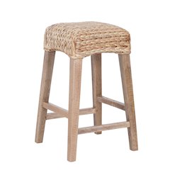 25.5" Hyacinth/Wood Backless Counter Stool, Natural Woven Seat