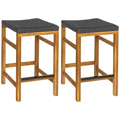 Armand Modern Coastal Backless Acacia Wood Outdoor Counter Stool with Woven