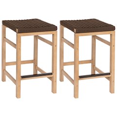 Armand Modern Coastal Backless Acacia Wood Outdoor Counter Stool with Woven