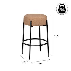 Paola Modern Minimalist Round Backless Metal/Bouclé Cushioned Counter Stool