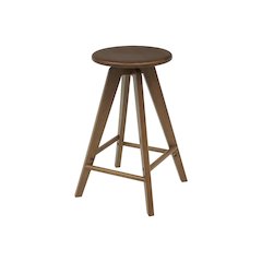 25.5" MidCentury Round Solid Wood Backless Counter Stool, Walnut Brown