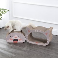Opal Modern Cardboard Happy Cat Head 2-In-1 Cat Cave Scratcher