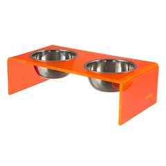 5" Acrylic Rectangular Elevated Pet Feeder, 20oz 2-Stainless Steel Bowls, Pink