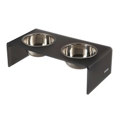 5" Acrylic Rectangular Elevated Pet Feeder, 20oz 2-Stainless Steel Bowls, Gray