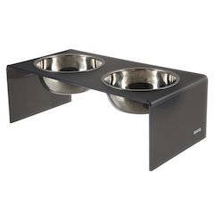 7.5" Rectangular Elevated Pet Feeder, 54oz 2-Stainless Steel Bowls, Dark Gray