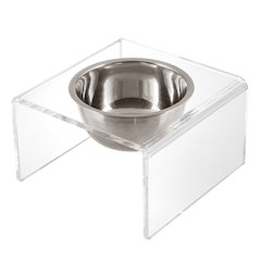 5" Acrylic Rectangular Elevated Pet Feeder, 20oz 1-Stainless Steel Bowl, Clear