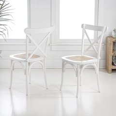 Cassis Farmhouse White Solid Mahogany Wood Cross-Back Dining Chairs, Set of 2