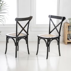 Cassis Farmhouse Black Solid Mahogany Wood Cross-Back Dining Chairs, Set of 2