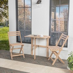 Nerja 3-Piece Solid Acacia Wood Folding Patio Bistro Set - Light Teak Outdoor