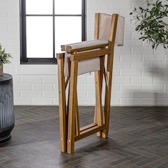 Coznia Acacia Folding Outdoor Director Chairs, Beige Fabric, Set of 2