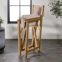 Waldo Coastal Foldable Acacia Wood Outdoor Director Chairs with Beige