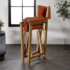 Waldo Coastal Foldable Acacia Wood Outdoor Director Chairs with Orange