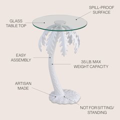 Vince Coastal 24.75" Round Glass Top White Metal Palm Tree End Table