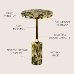 Hedda Contemporary Glam Metal/Resin Faux Stone Round End Table
