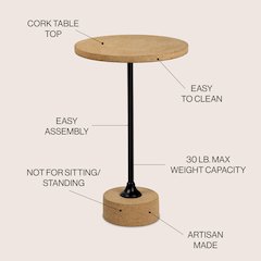 Calix Contemporary Minimalist Metal/Cork Round End Table