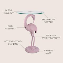 Blanche Classic Mid-Century Glass Top Flamingo End Table