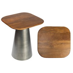 Skye  Modern Rustic Square Wood/Metal Accent Table, Honey Wood/Oxidized