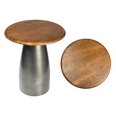 Otto  Modern Rustic Round Wood/Metal Accent Table, Honey Wood/Oxidized