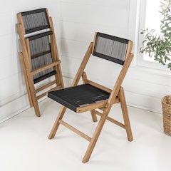 Olivier Coastal Modern Wood Roped Folding Chair With Adjustable Back
