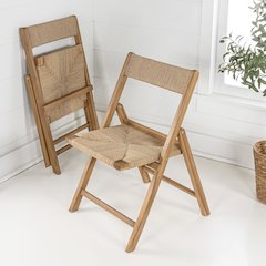 Kiawah Coastal Modern Wood Woven Seagrass Folding Chair