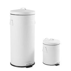 8-Gallon Step Trash Can with Soft-Close Lid and Mini Trash Can, Cotton White