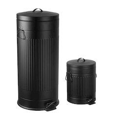 8-Gallon Step Trash Can with Soft-Close Lid and Mini Trash Can, Charcoal Black