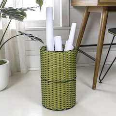 Cecil Modern 4.13-Gallon Faux Wicker Cylinder Waste Basket