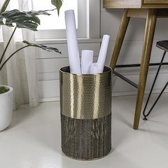 Asher Modern 4.13-Gallon 2-Tone Faux Wicker/Metal Cylinder Waste Basket