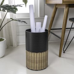 Asher Modern 4.13-Gallon 2-Tone Faux Wicker/Metal Cylinder Waste Basket