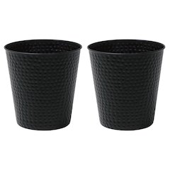 Axel Modern Minimalist Hammered Steel 2 Gal Waste Bin, Matte Black (Set of 2)