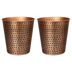 Axel Modern Minimalist Hammered Steel 2 Gal Waste Bin, Antique Copper (Set of 2)