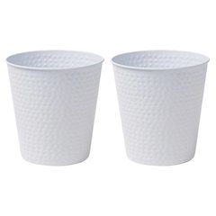 Axel Modern Minimalist Hammered Steel 2 Gal Waste Bin, Matte White (Set of 2)