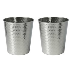 Axel Modern Minimalist Hammered Steel 2 Gal Waste Bin, Polished Steel (Set of 2)