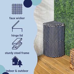 Chloe All-Weather Wicker/Metal Corner Hideaway Outdoor Trash Can, Brown