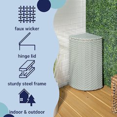 Chloe All-Weather Wicker/Metal Corner Hideaway Outdoor Trash Can, Brown