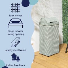 Darla All-Weather Wicker/Metal Swing Top Hideaway Outdoor Trash Can, Brown