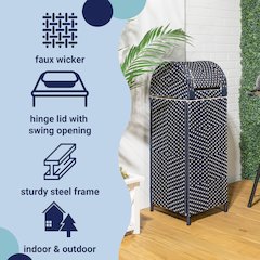 Ellison All-Weather Wicker/Metal Swing Top Hideaway Outdoor Trash Can, Brown