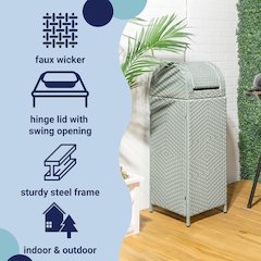 Ellison All-Weather Wicker/Metal Swing Top Hideaway Outdoor Trash Can, Brown