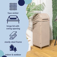Ellison All-Weather Wicker/Metal Swing Top Hideaway Outdoor Trash Can, Brown