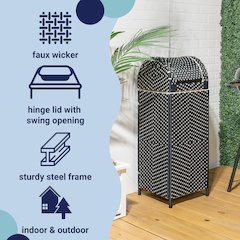 Ellison All-Weather Wicker/Metal Swing Top Hideaway Outdoor Trash Can, Brown