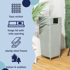 Keaton Modern All-Weather Wicker/Metal Lidded Hideaway Outdoor Trash Can, Brown