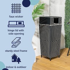 Keaton Modern All-Weather Wicker/Metal Lidded Hideaway Outdoor Trash Can, Brown