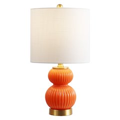 20" Contemporary Transitional Metal/Glass Ribbed Gourd LED Table Lamp, Orange