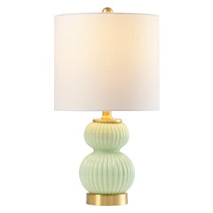 20" Contemporary Transitional Metal/Glass Ribbed Gourd LED Table Lamp,Mint Green