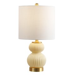 20" Contemporary Transitional Metal/Glass Ribbed Gourd LED Table Lamp, Ivory