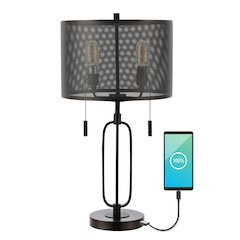 Hank Industrial Farmhouse Iron Led Table Lamp With Usb Charging Port