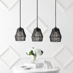 Ibiza 3-Light Woven Rope/Metal Bohemian Coastal Led Linear Pendant
