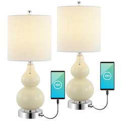 Cora Classic Vintage Glass Led Table Lamp With Usb Charging Port (Set Of 2)